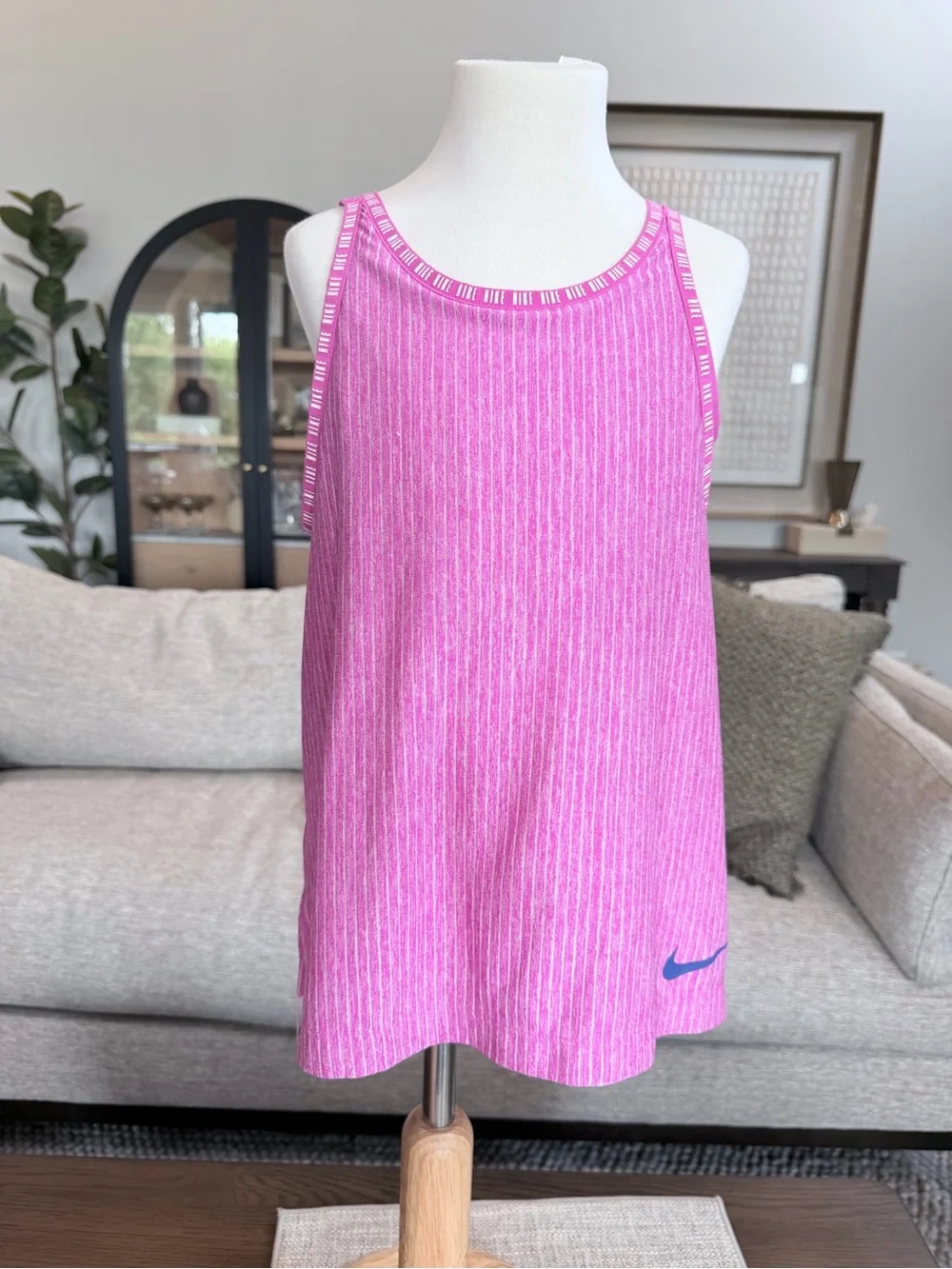 Nike Girls Medium Hot Pink Striped Athletic Tank with Built-in Sports Bra